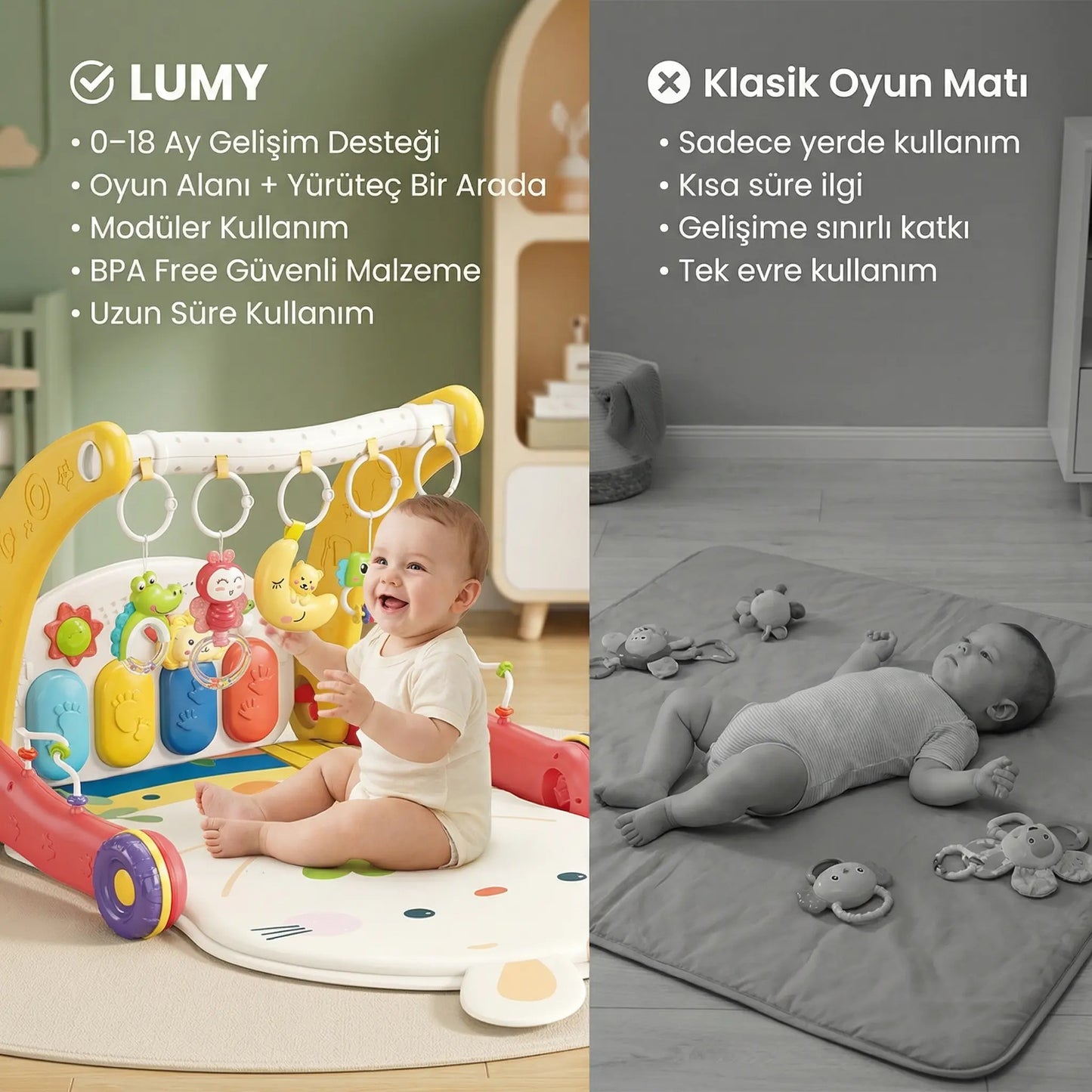 LUMY Baby™ 3-in-1 Bebek Oyun Halısı & Yürüteç – Güvenli Keşif, Mutlu İlk Adımlar